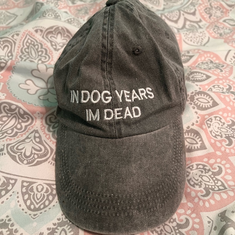 “In dog years I’m dead” dark humor baseball cap